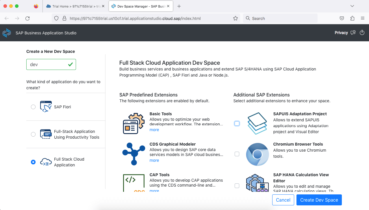 Create Dev Space