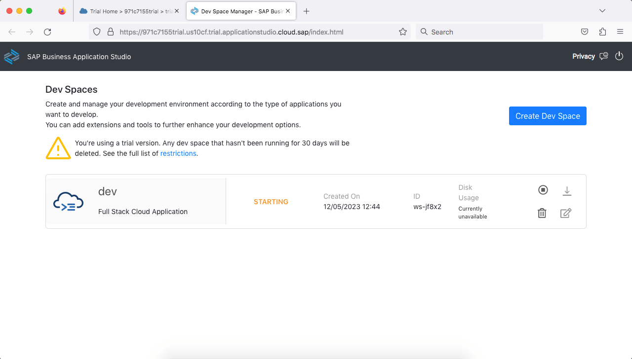 Dev Space Starting