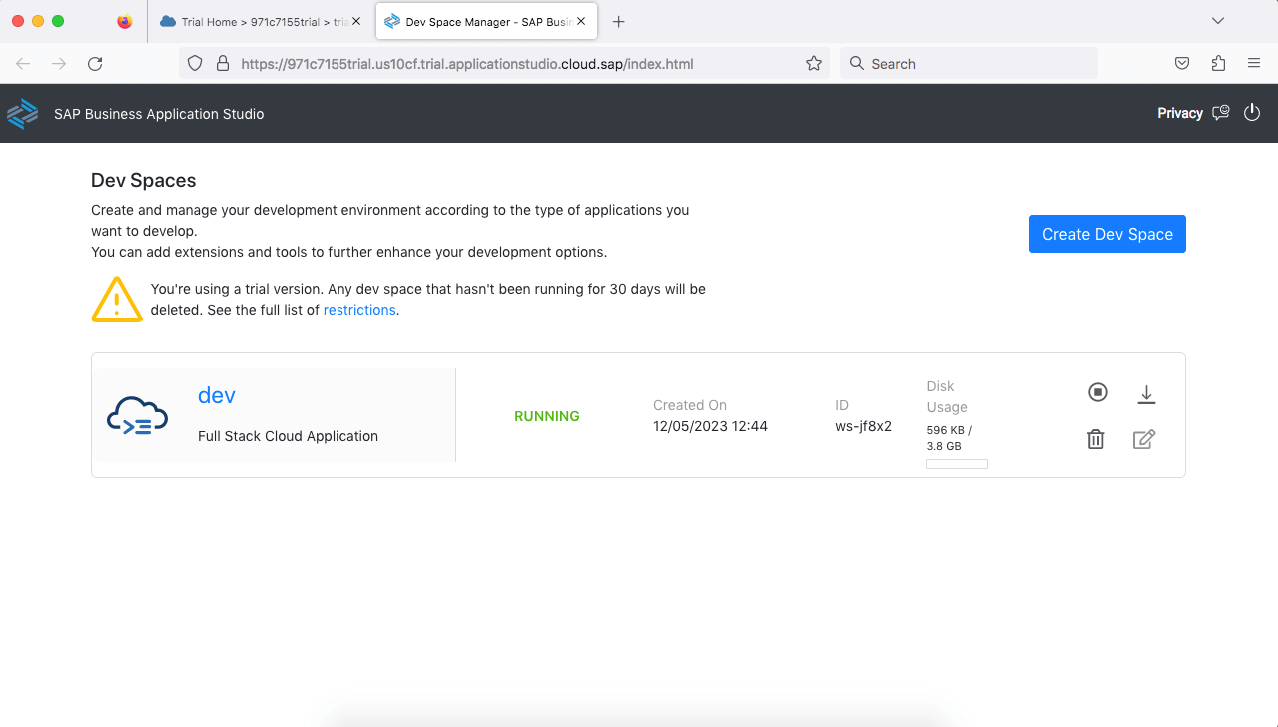 Dev Space Running